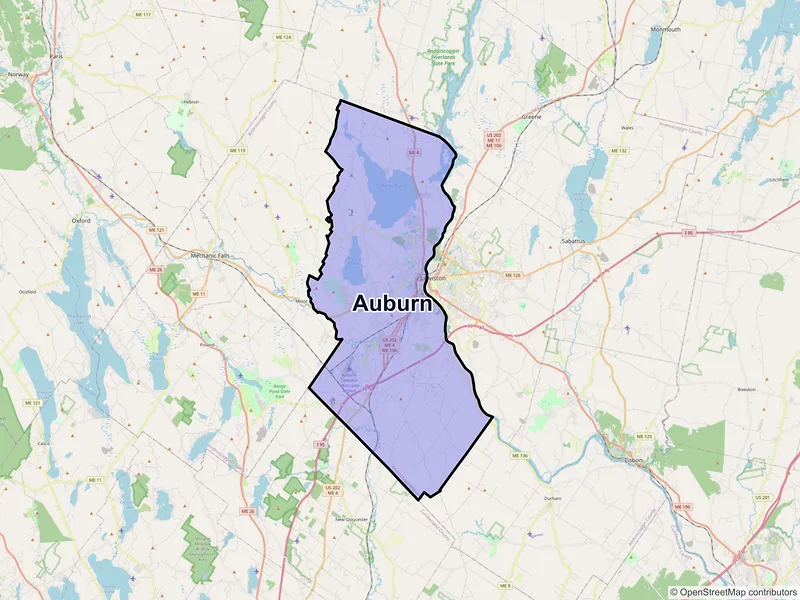 Map of Auburn, Maine and ZIP codes