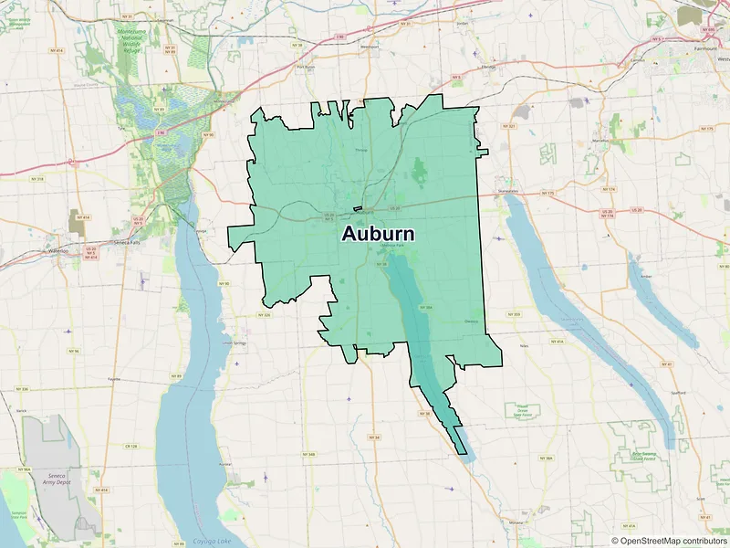 Map of Auburn, New York and ZIP codes