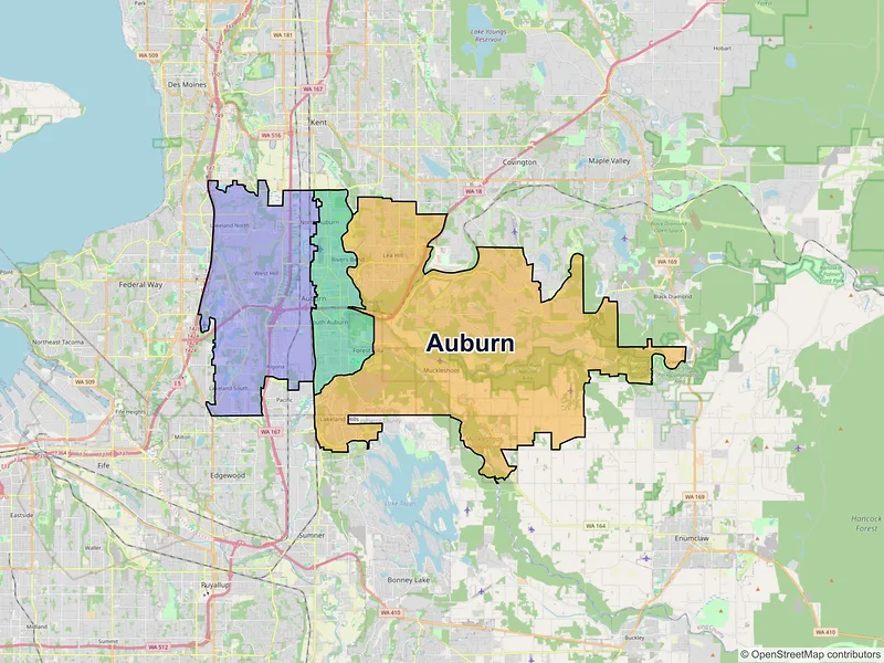 Map of Auburn, Washington and ZIP codes