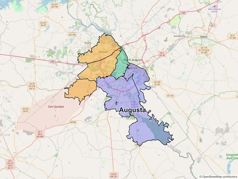 Map of Augusta, Georgia and ZIP codes