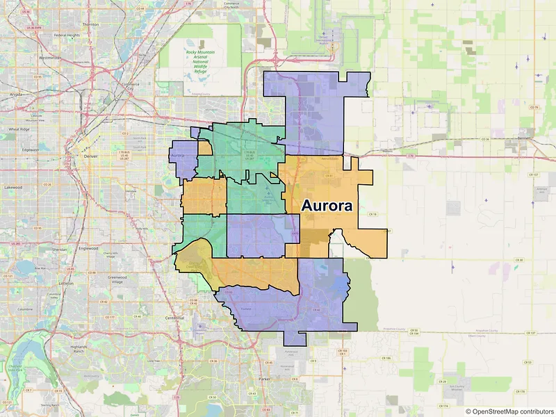 Map of Aurora, Colorado and ZIP codes