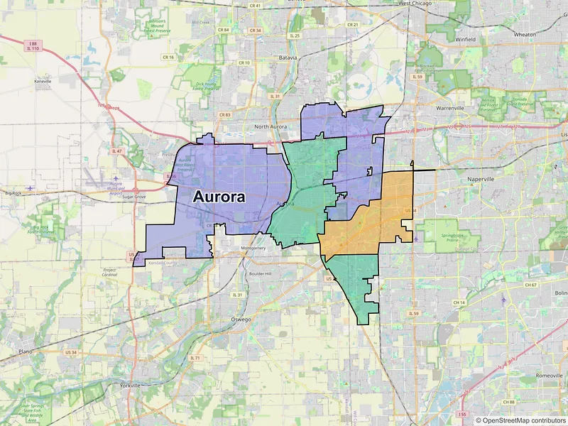Map of Aurora, Illinois and ZIP codes