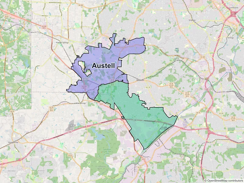Map of Austell, Georgia and ZIP codes