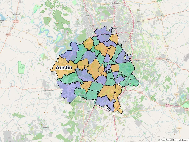 Map of Austin, Texas and ZIP codes