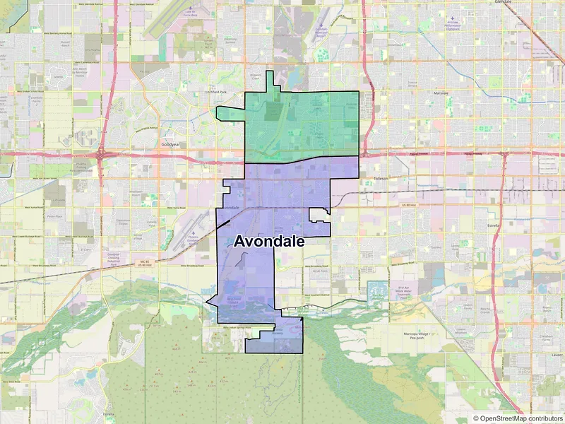 Map of Avondale, Arizona and ZIP codes