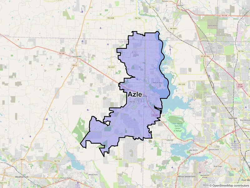 Map of Azle, Texas and ZIP codes