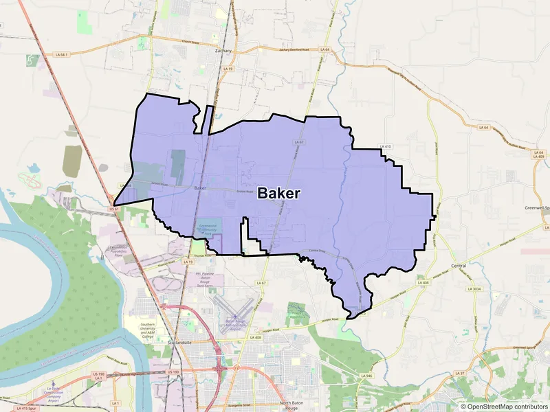 Map of Baker, Louisiana and ZIP codes