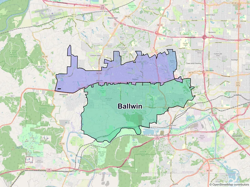 Map of Ballwin, Missouri and ZIP codes