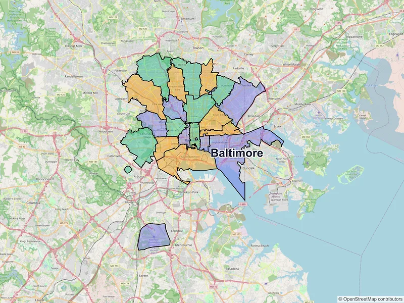 Map of Baltimore, Maryland and ZIP codes