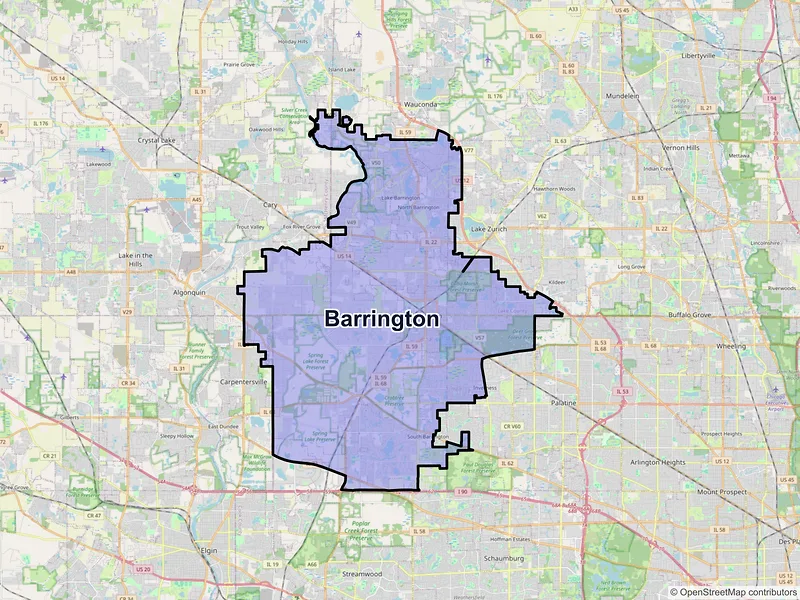 Map of Barrington, Illinois and ZIP codes