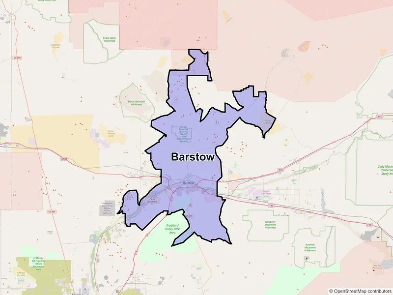 Map of Barstow, California and ZIP codes