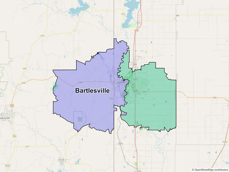 Map of Bartlesville, Oklahoma and ZIP codes