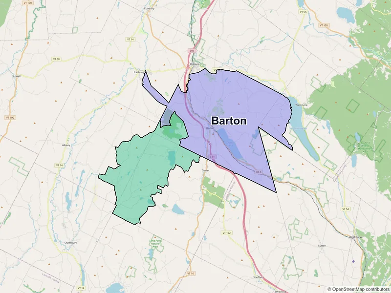 Map of Barton, Vermont and ZIP codes