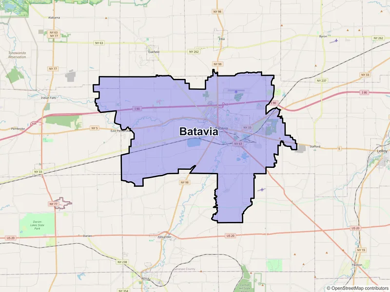 Map of Batavia, New York and ZIP codes