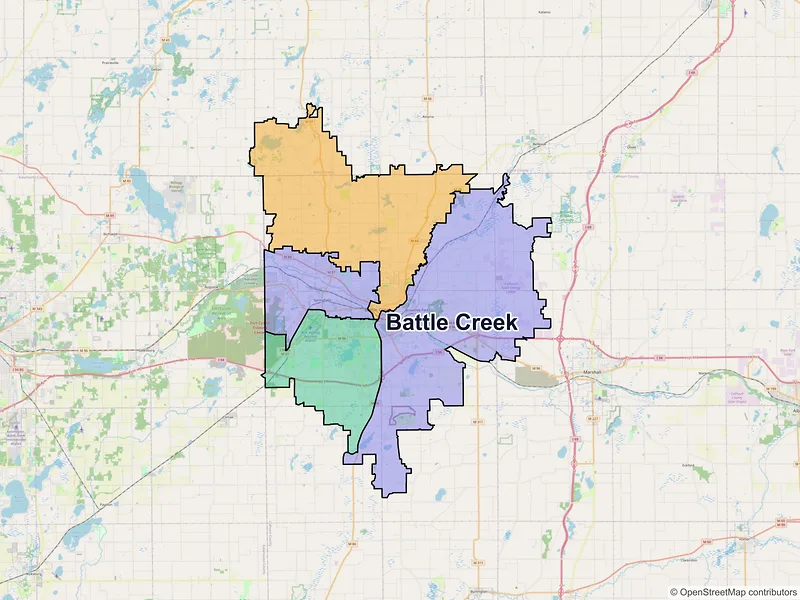 Map of Battle Creek, Michigan and ZIP codes