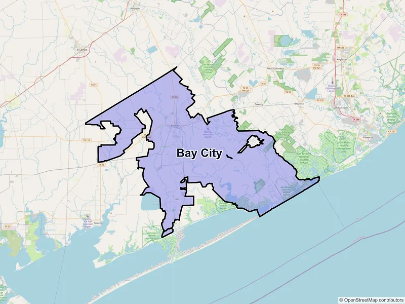 Map of Bay City, Texas and ZIP codes