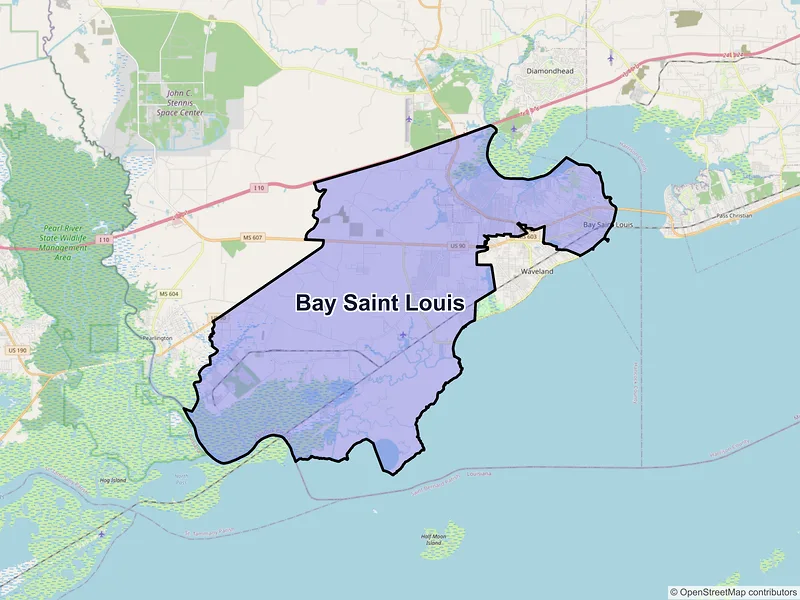 Map of Bay Saint Louis, Mississippi and ZIP codes