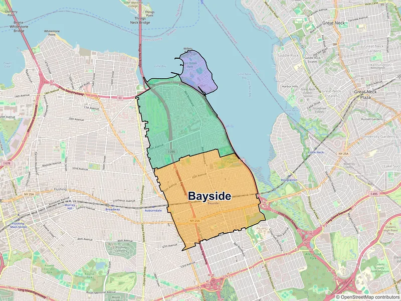 Map of Bayside, New York and ZIP codes