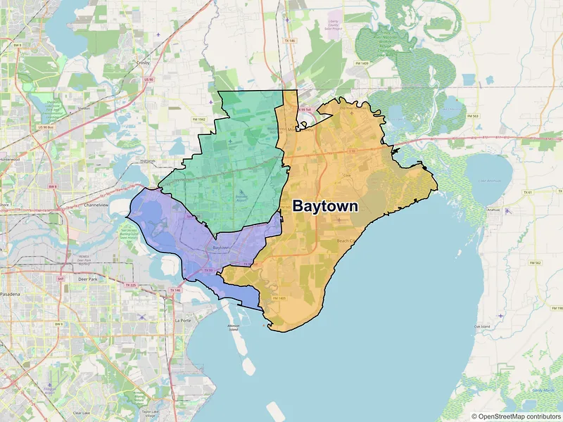 Map of Baytown, Texas and ZIP codes