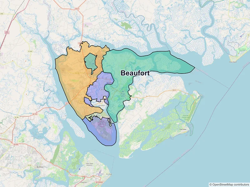 Map of Beaufort, South Carolina and ZIP codes