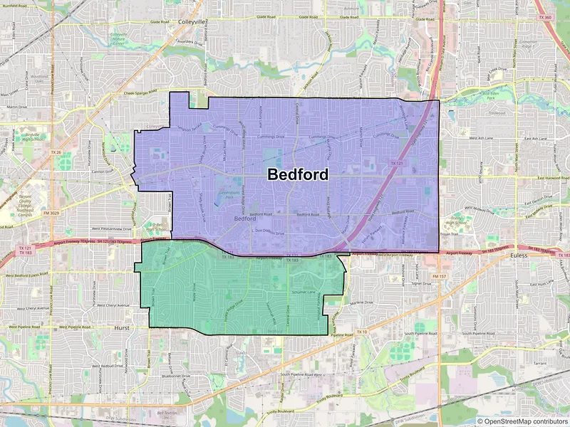 Map of Bedford, Texas and ZIP codes