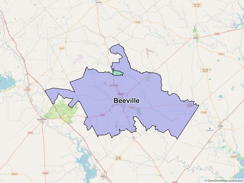 Map of Beeville, Texas and ZIP codes