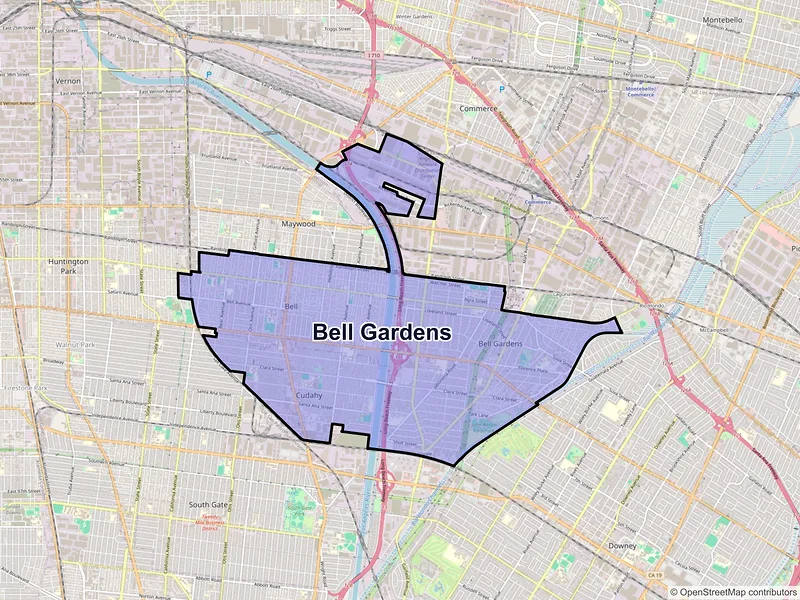 Map of Bell Gardens, California and ZIP codes