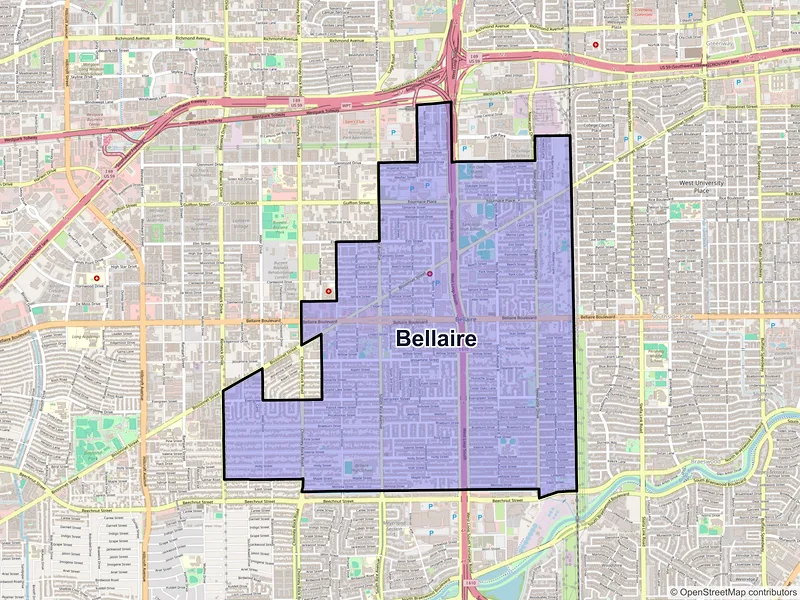 Map of Bellaire, Texas and ZIP codes