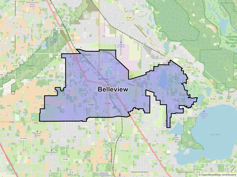 Map of Belleview, Florida and ZIP codes