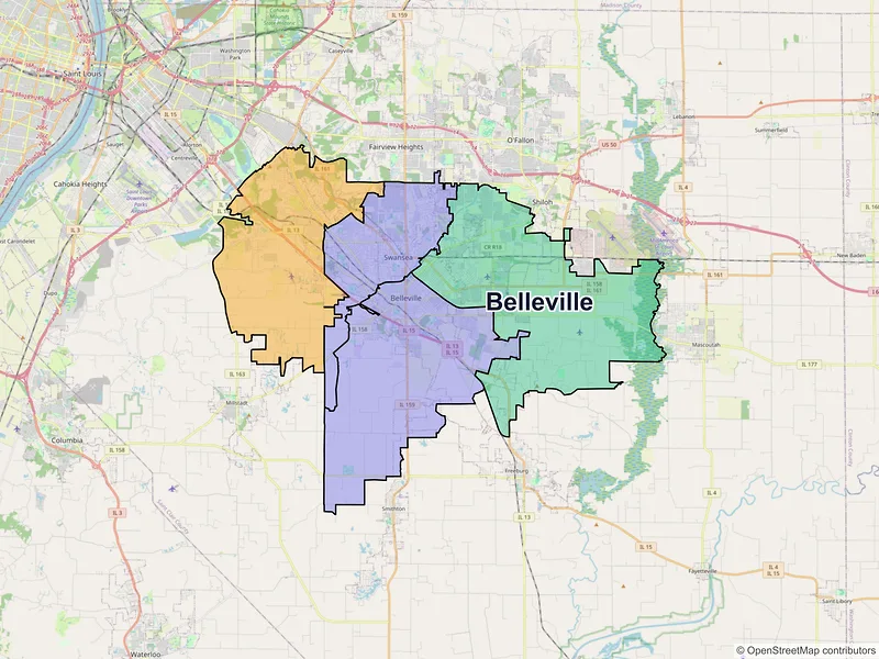 Map of Belleville, Illinois and ZIP codes
