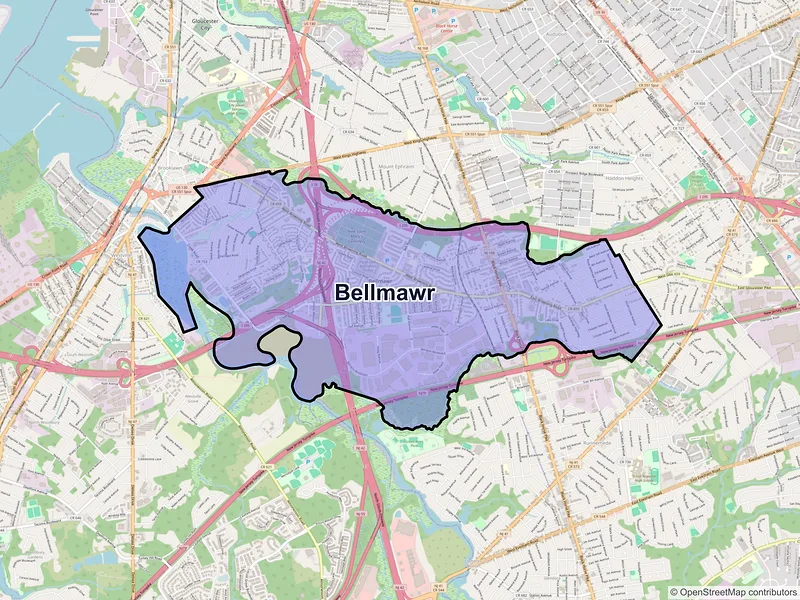 Map of Bellmawr, New Jersey and ZIP codes