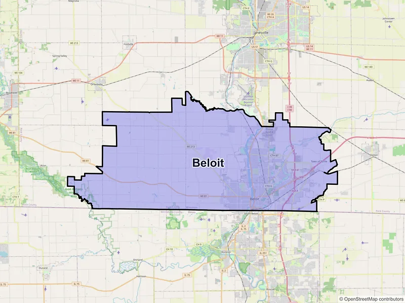 Map of Beloit, Wisconsin and ZIP codes