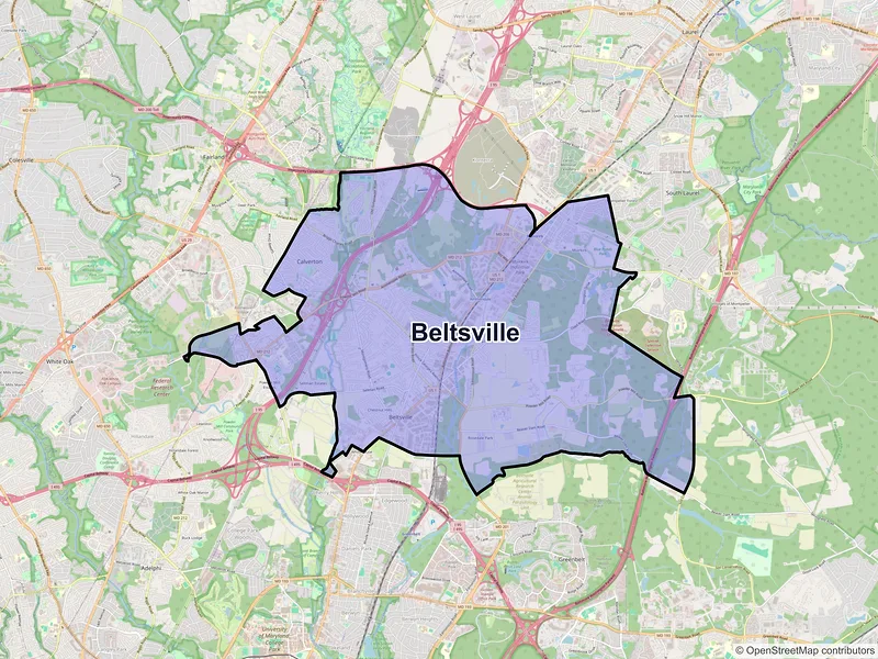 Map of Beltsville, Maryland and ZIP codes