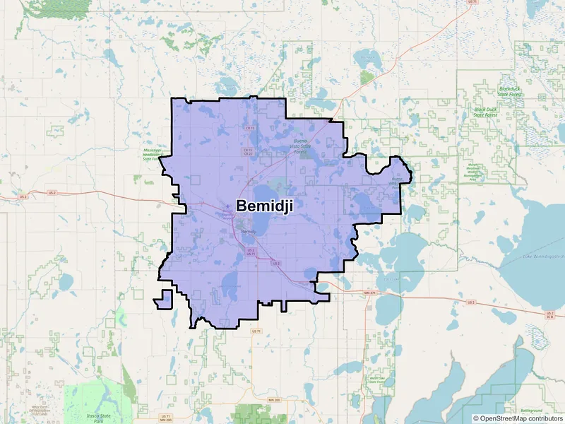 Map of Bemidji, Minnesota and ZIP codes