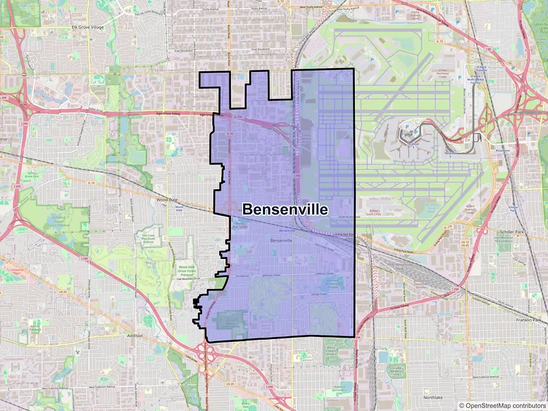Map of Bensenville, Illinois and ZIP codes