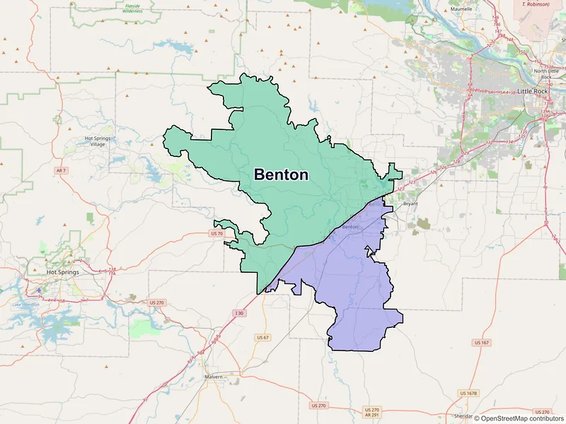 Map of Benton, Arkansas and ZIP codes