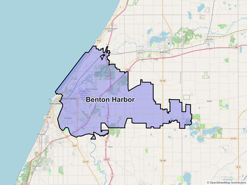 Map of Benton Harbor, Michigan and ZIP codes