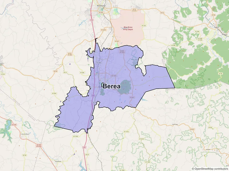 Map of Berea, Kentucky and ZIP codes
