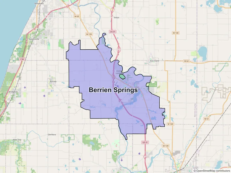 Map of Berrien Springs, Michigan and ZIP codes