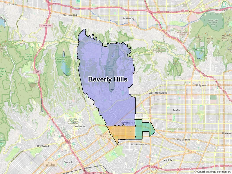 Map of Beverly Hills, California and ZIP codes