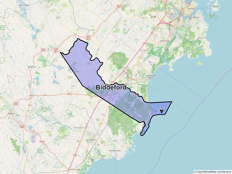 Map of Biddeford, Maine and ZIP codes