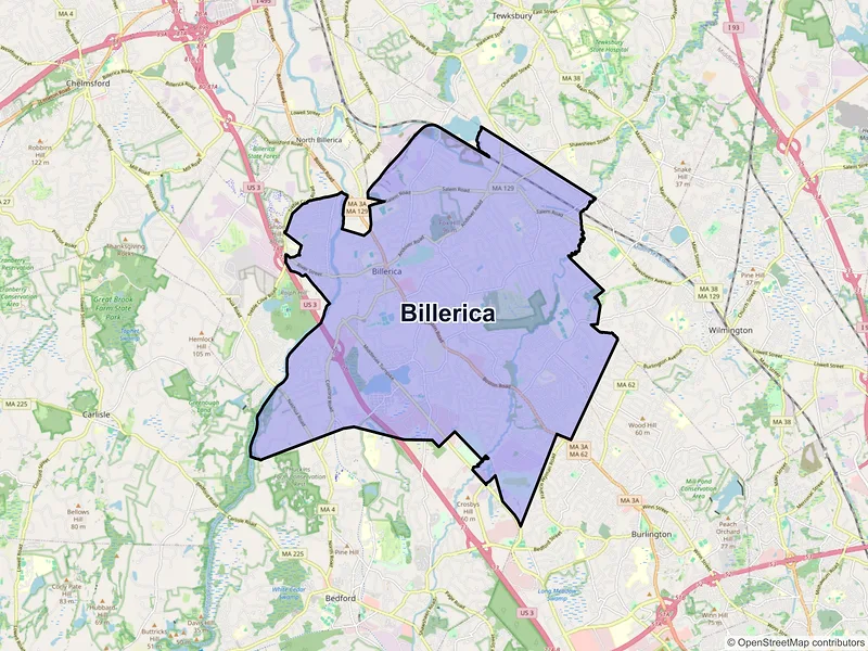 Map of Billerica, Massachusetts and ZIP codes