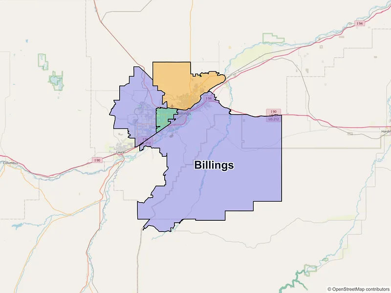 Map of Billings, Montana and ZIP codes