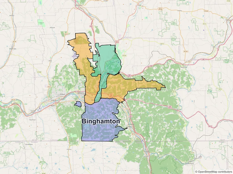 Map of Binghamton, New York and ZIP codes