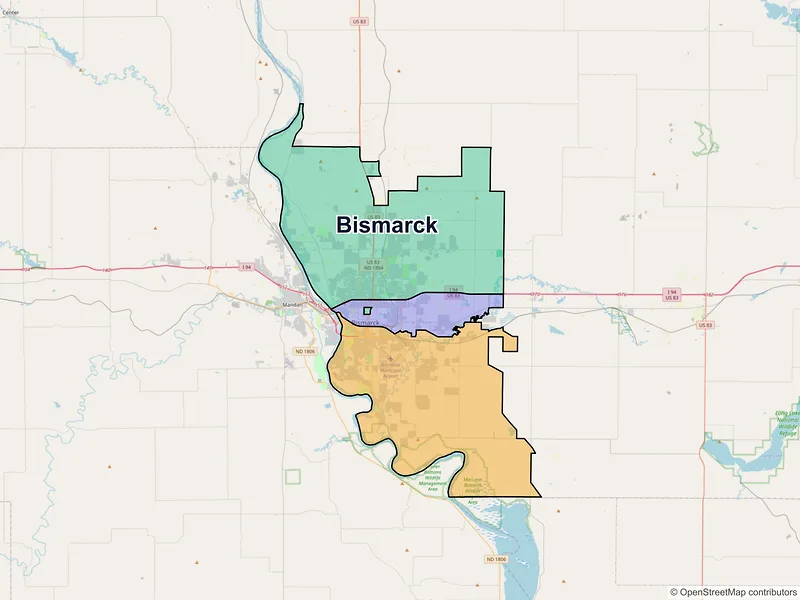 Map of Bismarck, North Dakota and ZIP codes