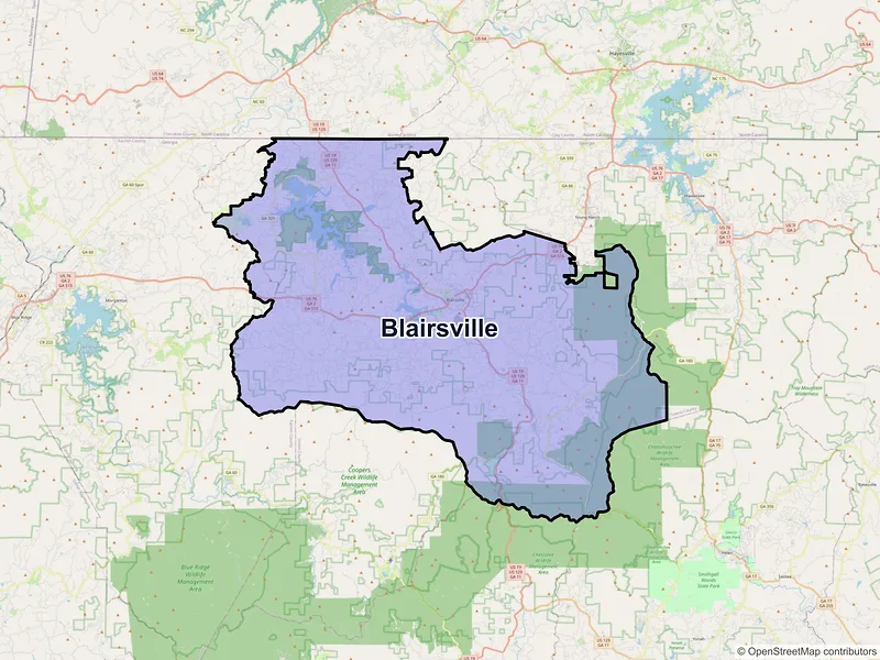 Map of Blairsville, Georgia and ZIP codes