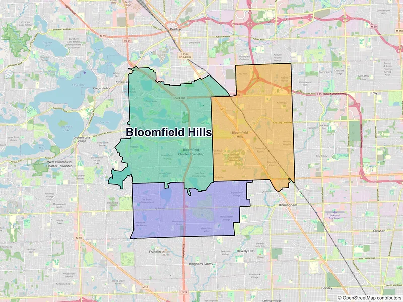 Map of Bloomfield Hills, Michigan and ZIP codes