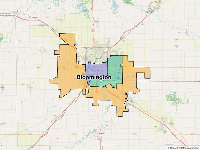 Map of Bloomington, Illinois and ZIP codes