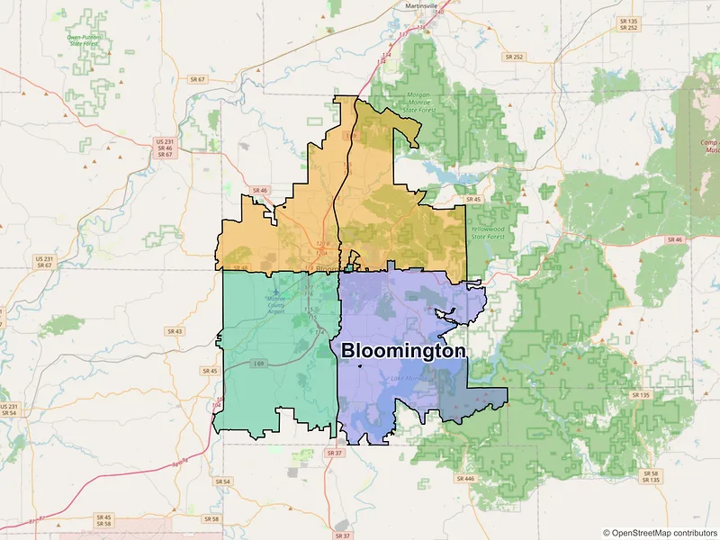 Map of Bloomington, Indiana and ZIP codes