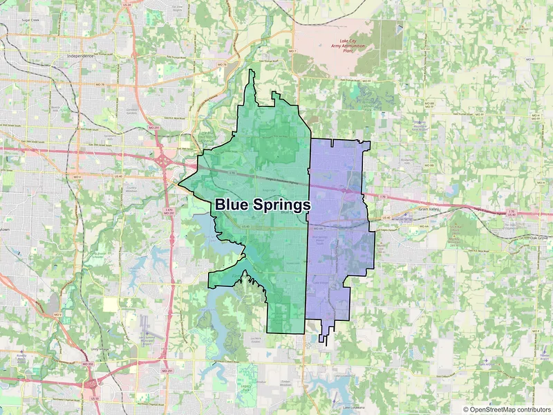 Map of Blue Springs, Missouri and ZIP codes